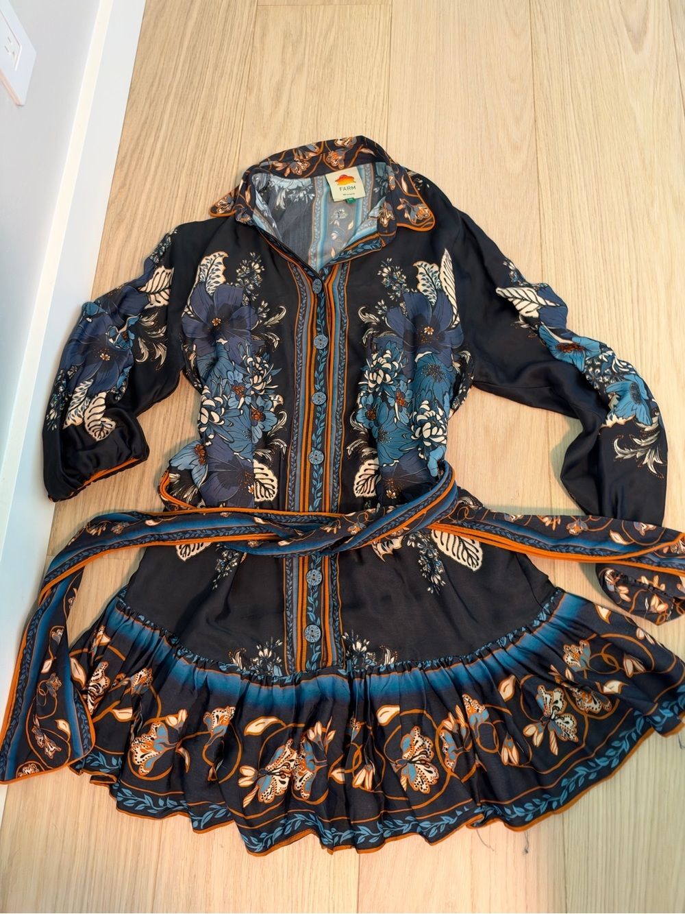 Farm Rio Black Blossom Tapestry Mini Dress